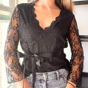 Elegant Black Lace Wrap Top